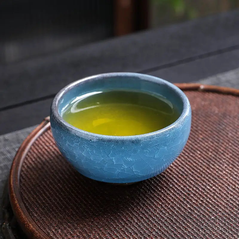 Lake Blue Zhan Jian Zhan teacup with crackle glaze for gongfu tea and green tea display