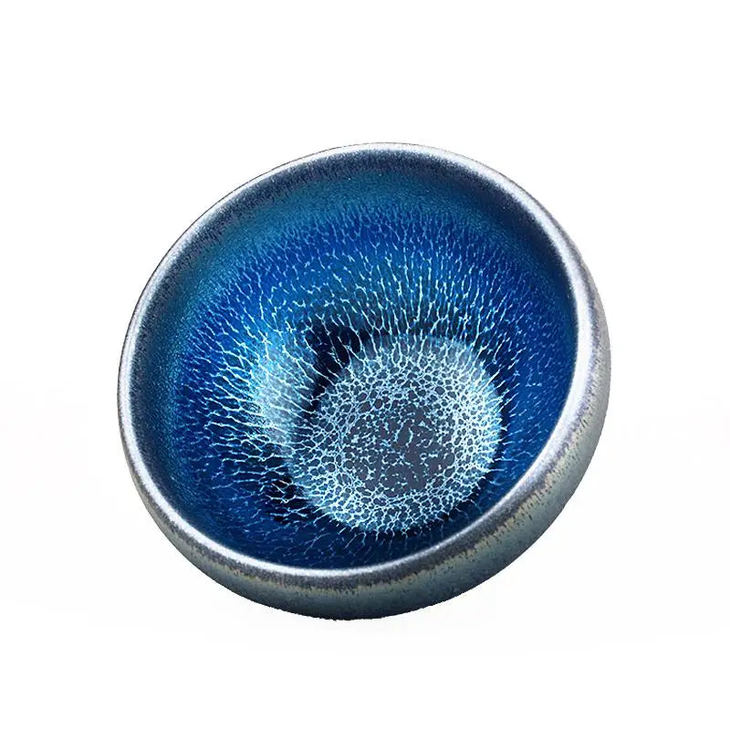 Blue ceramic tea bowl from Laser showcases laser jian zhan, tenmoku tradition for tea moments