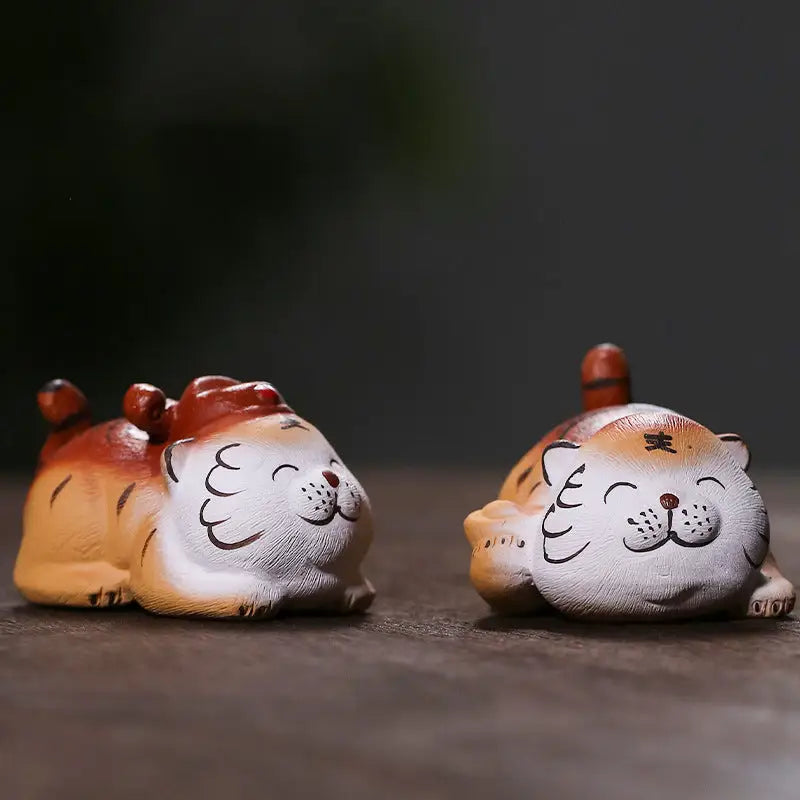 Laughing Fortune Tiger ceramic tea pet guide Zisha clay figurines for good luck