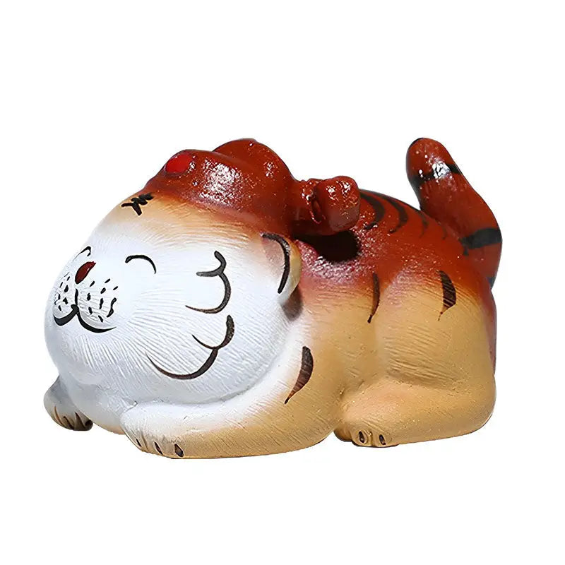 Ceramic Laughing Fortune Tiger tea pet guide Zisha clay figurine for good luck