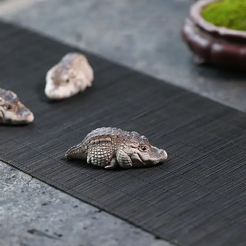 Ceramic alligator figurine Lazy Crocodile Tea Pet made from Yixing Zisha clay for feng shui