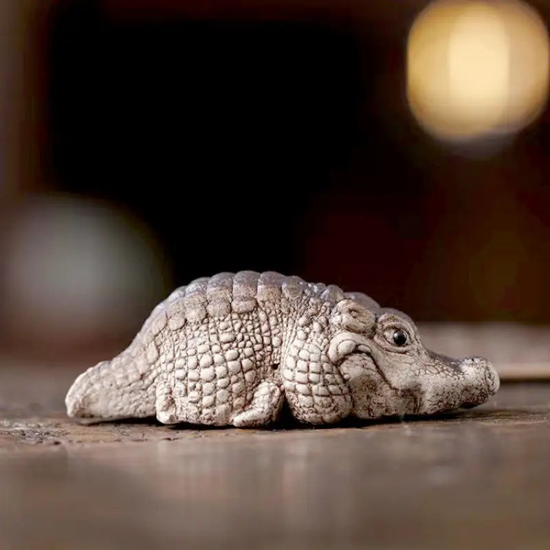 Gray ceramic crocodile figurine, Lazy Crocodile Tea Pet, perfect for Feng Shui decor