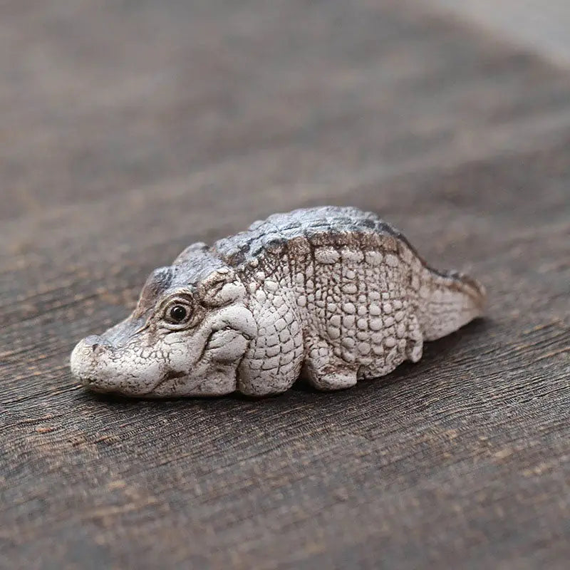 Ceramic alligator figurine crocodile tea pet made from Yixing Zisha clay for feng shui