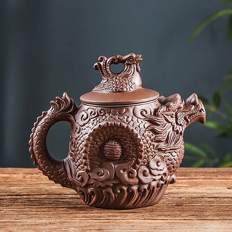 Brown Yunnan Purple Clay Jianshui Teapot shaped as an Imperial Roar Dragon