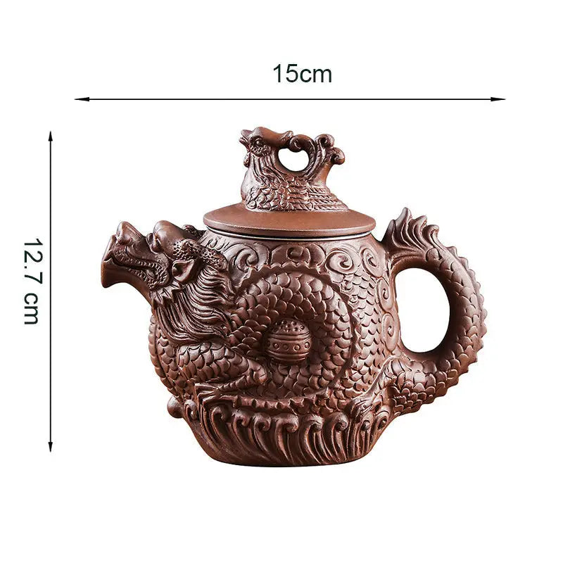 Brown Dragon-Shaped Jianshui Teapot with Imperial Roar Dragon Design on Yunnan Purple Clay