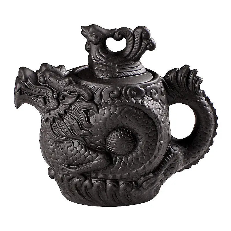 Ornate black Yunnan Purple Clay Jianshui Teapot featuring Imperial Roar Dragon design