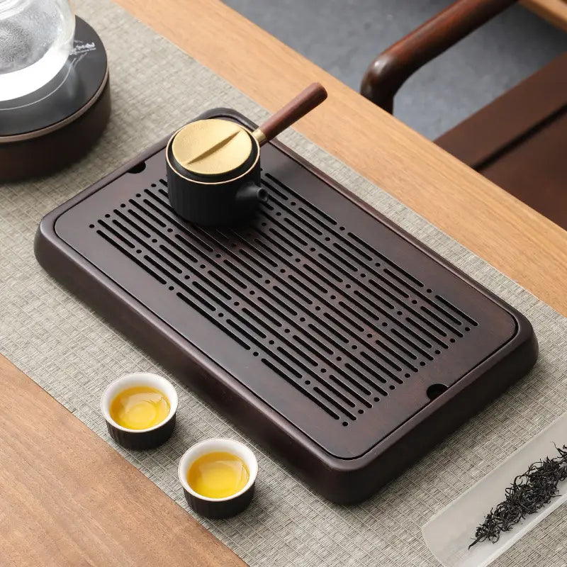 Dark brown bamboo Tea Tray with slotted surface from Linear Harmony Eco Bamboo Tea Tray
