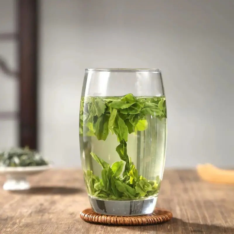Glass of green tea from Liu An Gua Pian roasted leaf by Red Stone Valley