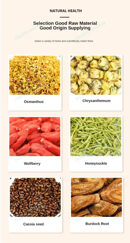 Selection of natural health ingredients for Liver Tea Herbal Tea and health-enhancing herbal tea