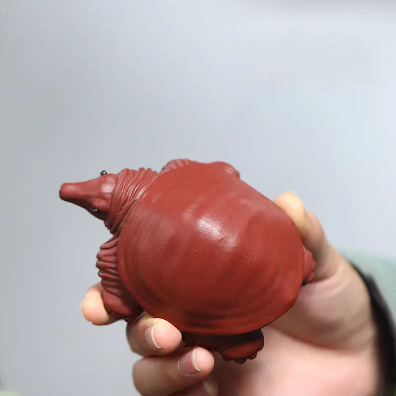Reddish-brown softshell turtle figurine, Longevity Turtle tea pet made from Yixing Zisha clay for water element tea rituals