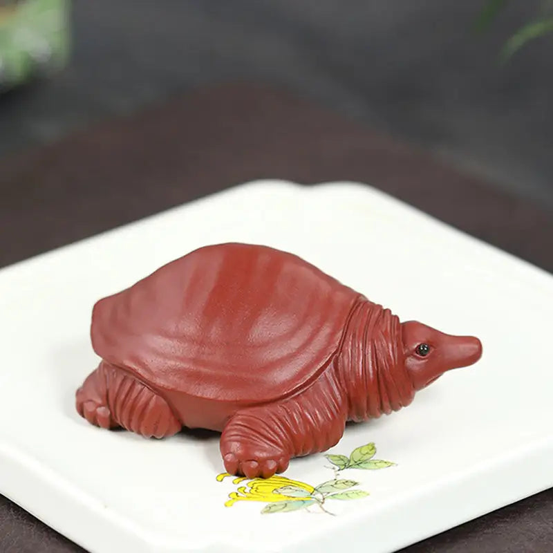 Reddish-brown Longevity Turtle tea pet made from Yixing Zisha clay, water element чай Пет