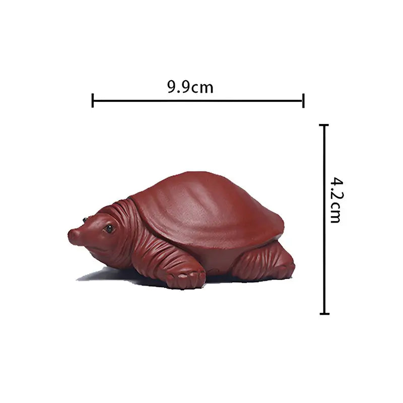 Reddish-brown Longevity Turtle Tea Pet made of Yixing Zisha clay, water element tea pet