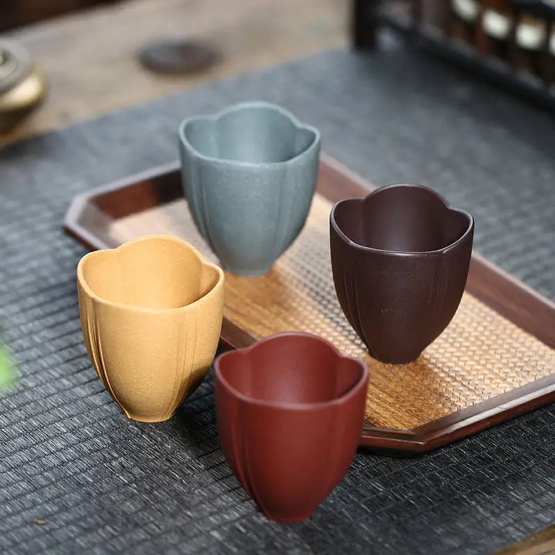 Colorful petal-shaped teacups from Lotus Heart Zisha, authentic Yixing heart Zisha cup