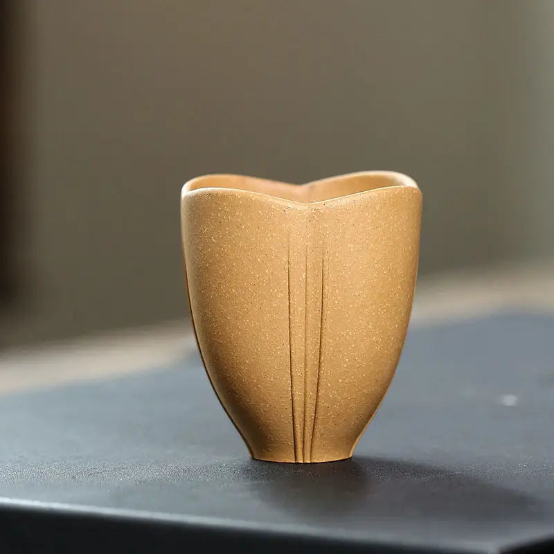 Tan textured ceramic Lotus Heart Zisha cup, authentic Yixing heart Zisha cup