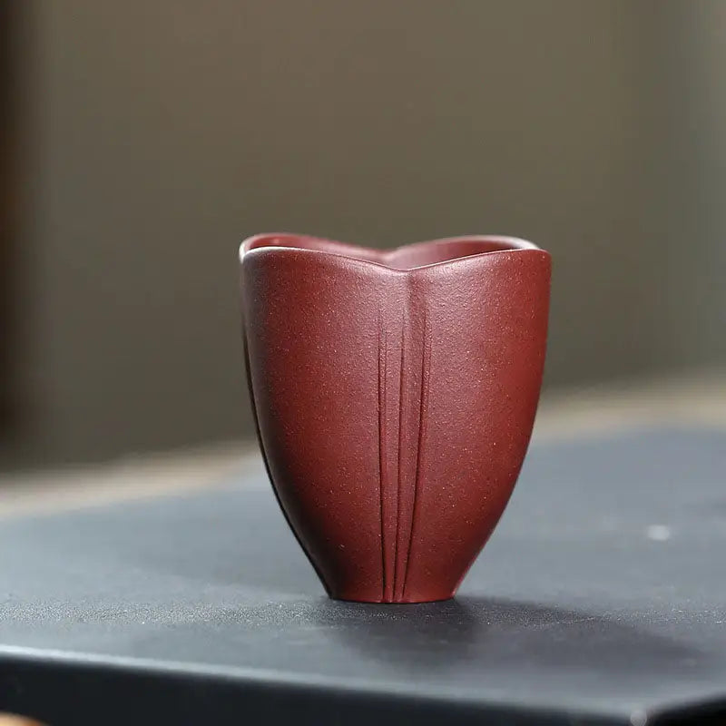 Maroon ceramic tea cup from Lotus Heart Zisha collection, authentic Yixing heart Zisha cup