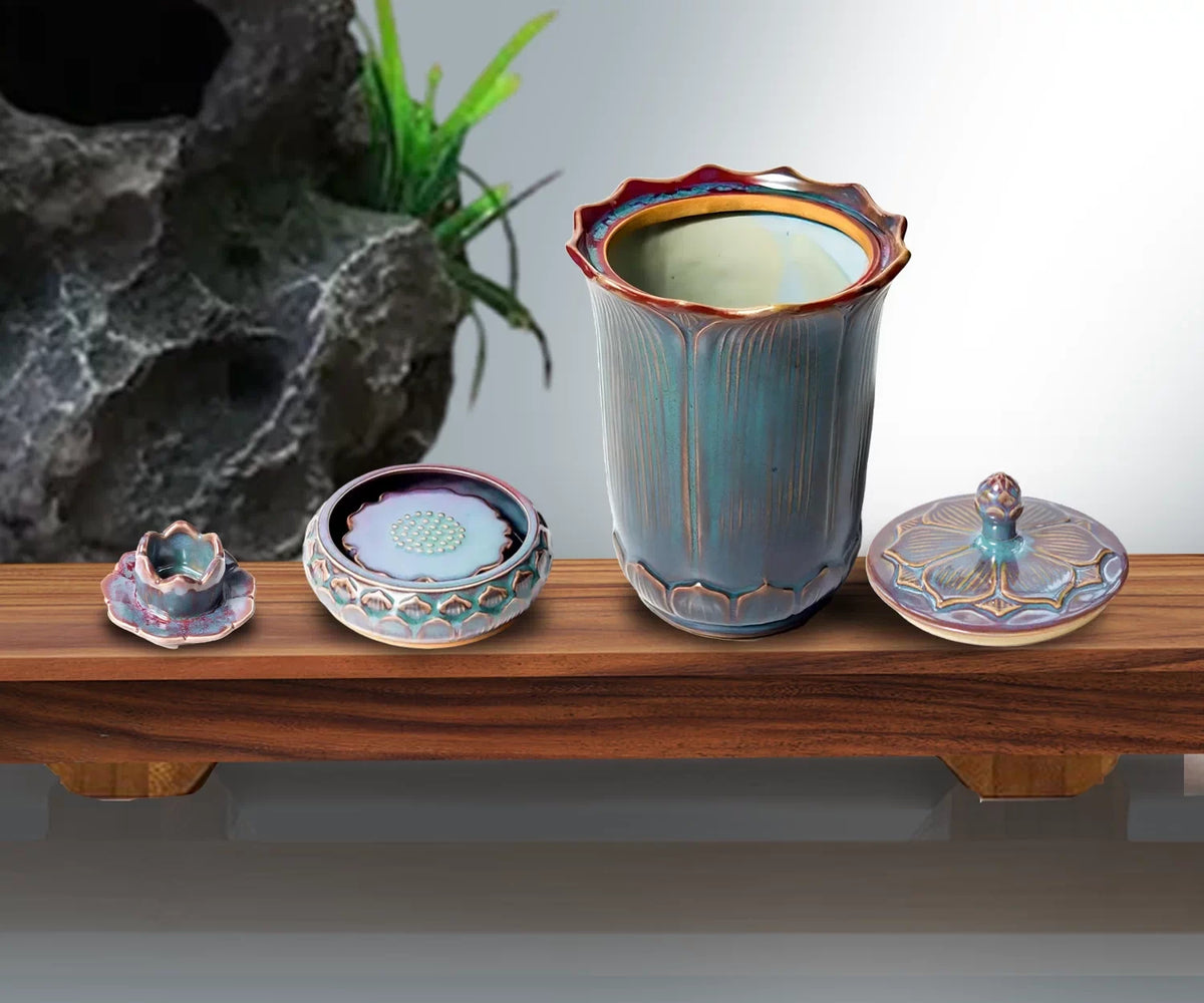 Lotus Ruyi Covered Vessel — glaze close-up