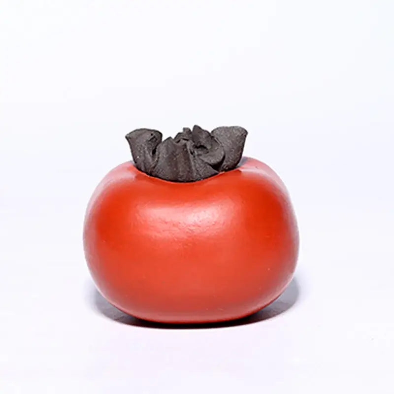 Lucky Persimmon tea pet: round reddish-orange persimmon with dark calyx for Zisha clay teapots