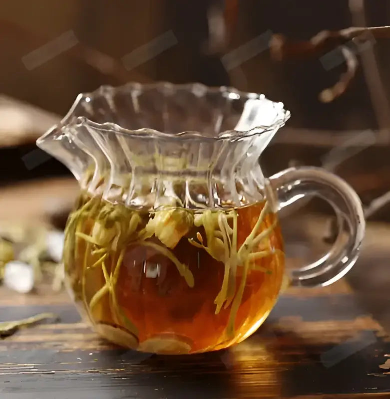 Glass pitcher with herbal tea offering respiratory inflammation relief and Siraitia Grosvenorii benefits