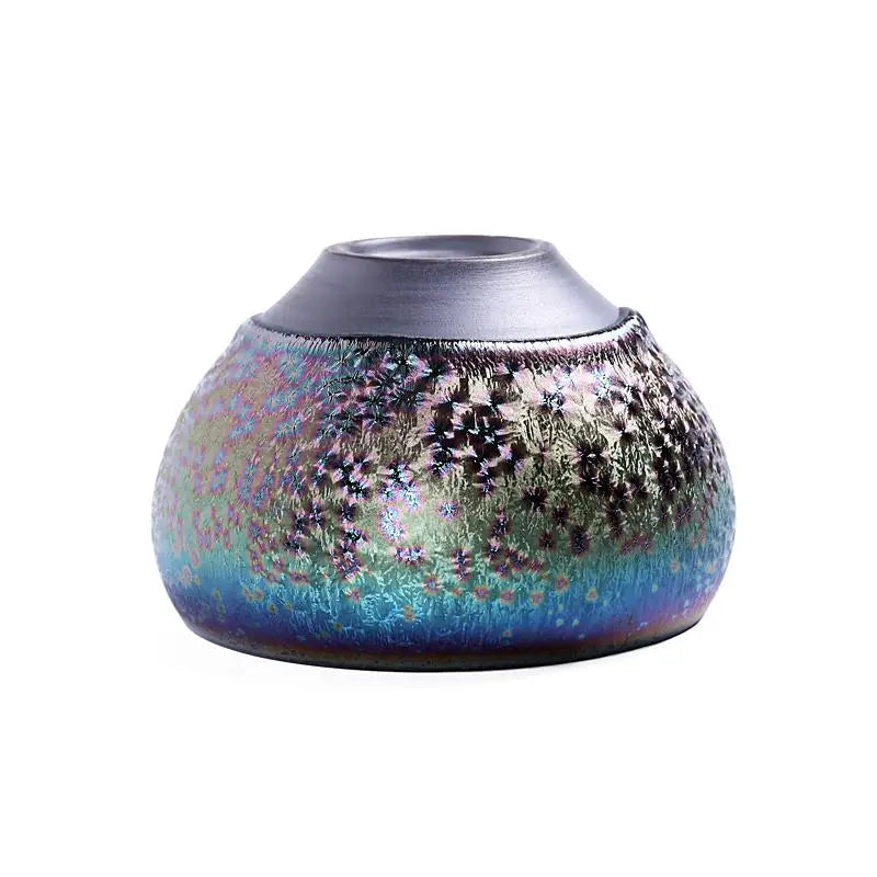 Iridescent glazed ceramic vase from Magic Jian Zhan collection with textured surface
