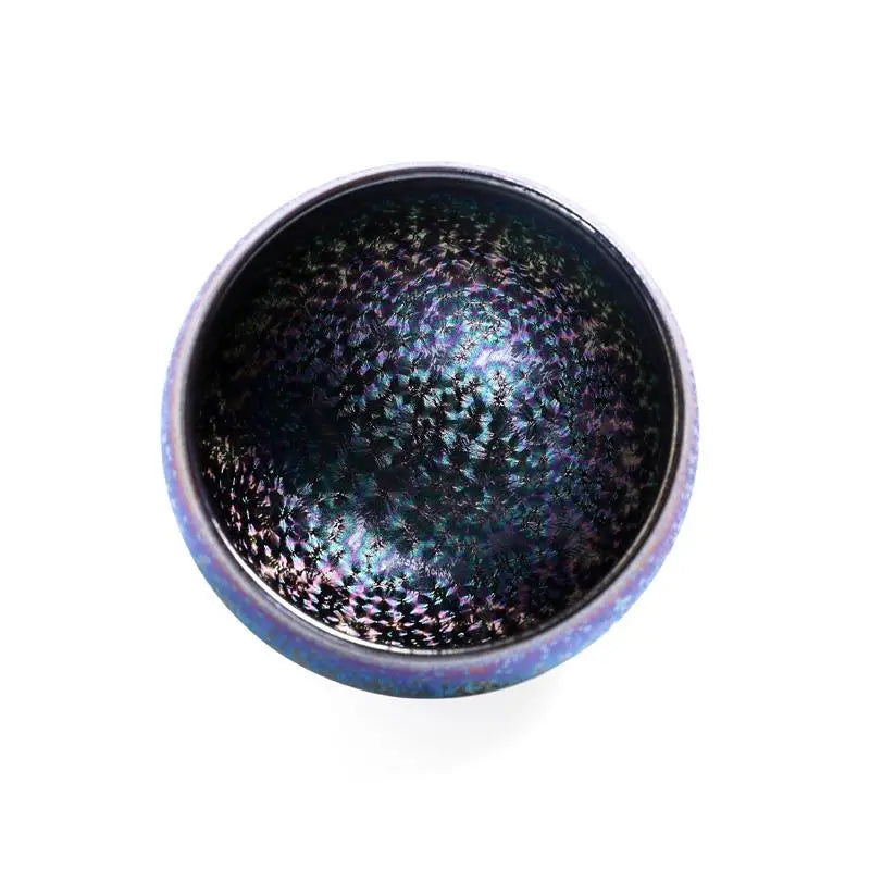 Iridescent textured ceramic bowl from Magic Jian Zhan with iridescent glaze for gongfu tea serving