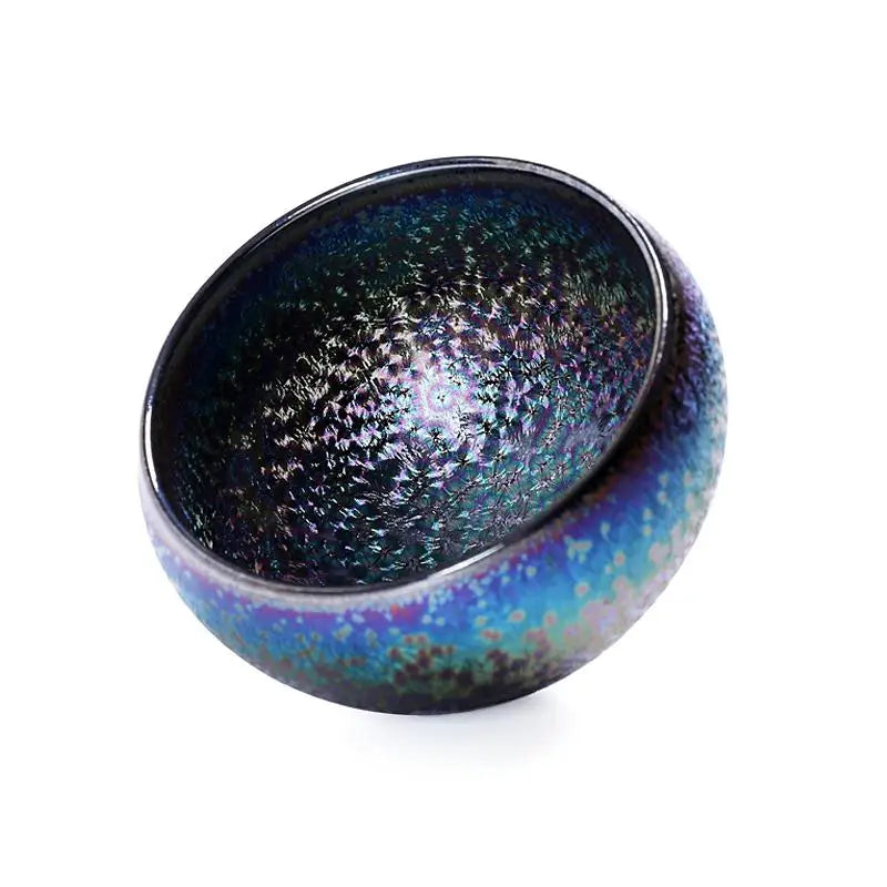 Iridescent textured ceramic bowl from Magic Jien Zhan with iridescent glaze for gongfu tea