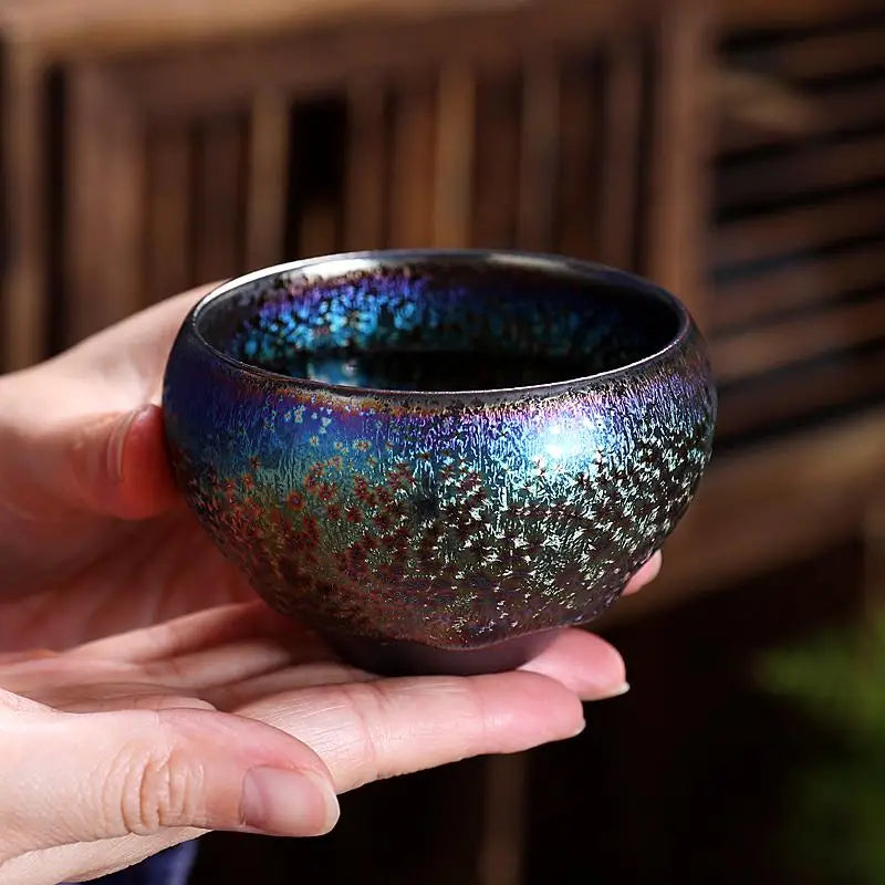 Iridescent glaze tea cup from Magic Jian Zhan featuring a stunning iridescent glaze finish