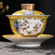Mandarin Ducks Falangcai-Style Gaiwan – Golden Yellow