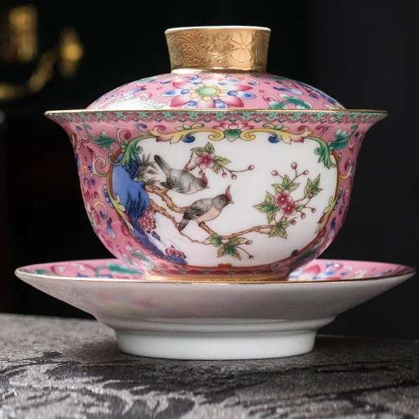 Mandarin Ducks Falangcai-Style Gaiwan – Pink