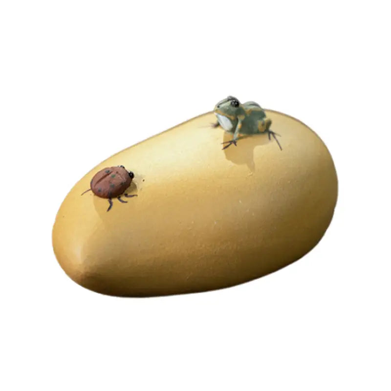 Yellow Mango with Frog and Beetle tea pet showcasing charming tea and feng shui decor