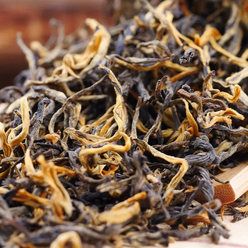 Loose Mao Feng Black Tea Leaves with Golden Tips for Teapots, Tea Sets, and Mugs