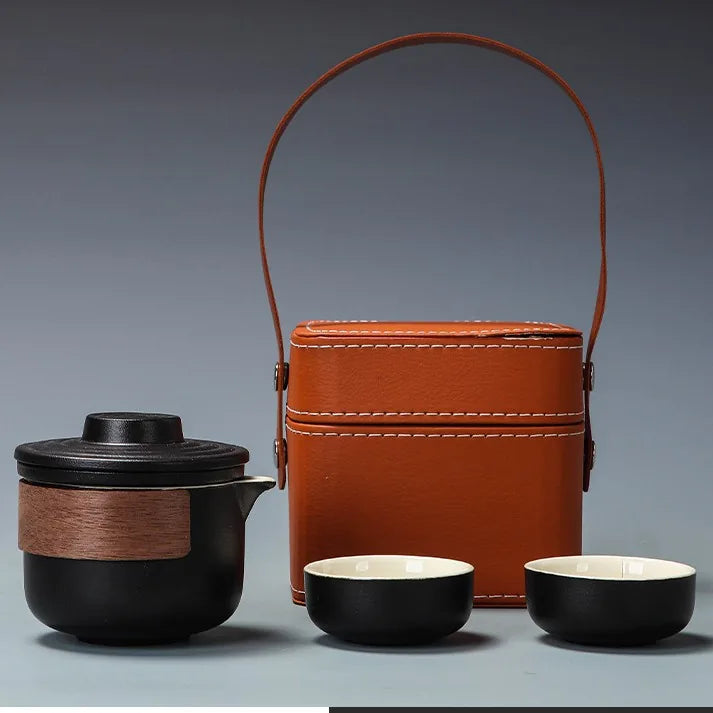 Matte Stoneware Kuaike Travel Tea Set – Black