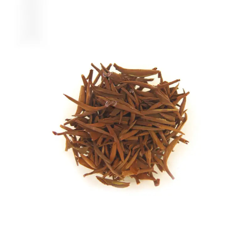 Pile of dried tea leaves from Meizhan Jin Jun cultivar for Xingcun Village Black Tea 2024 harvest