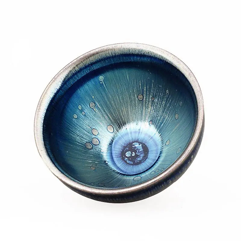 Iridescent blue ceramic bowl from Jian Zhan Meteor for Gongfu tea and tea cup serving