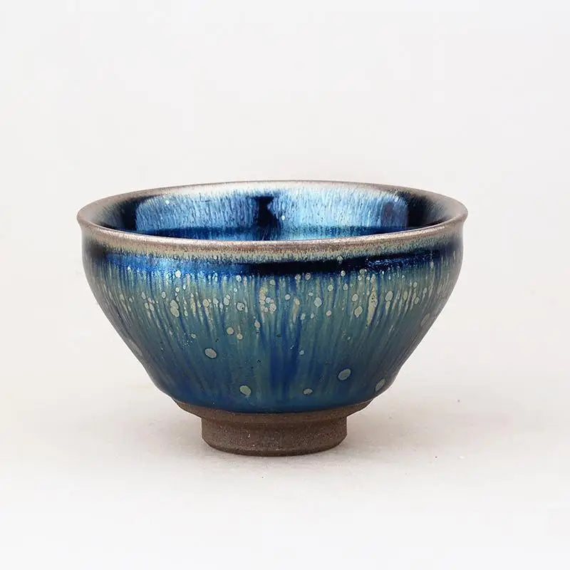 Blue ceramic tea bowl from Meteor, ideal for Jian Zhan gongfu tea and tea cups