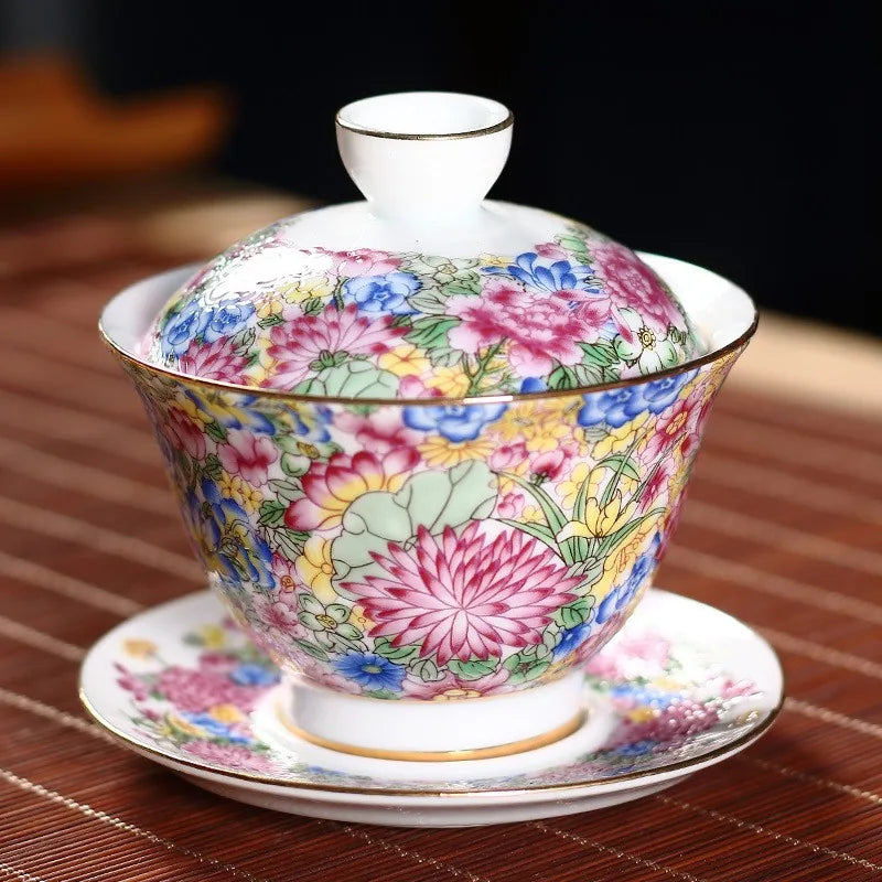 Millefiori Falangcai-Style Gaiwan – Ten Thousand Flowers