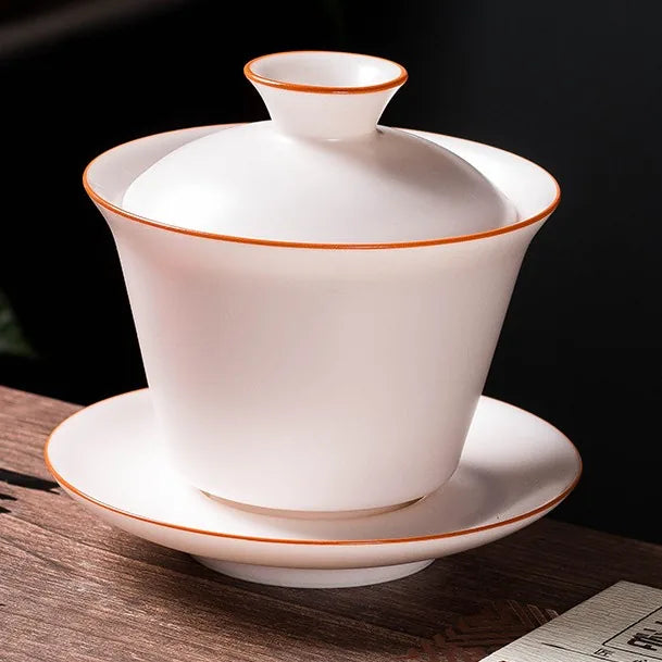 Moon-White Ru Glaze Gaiwan – Square / Warm Pink