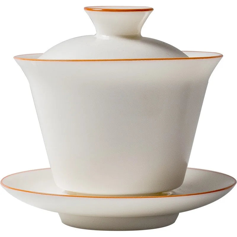 Moon-white Ru glaze gaiwan with lid and saucer – photo 3