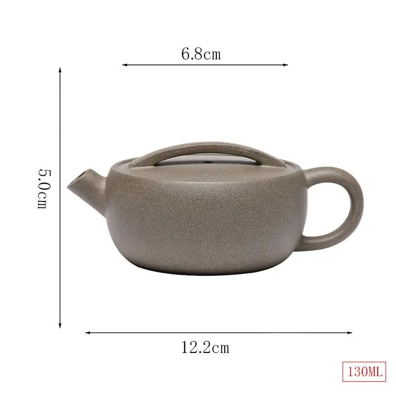 Gray ceramic Moonbridge Harmony Teapot with dimensions and raised handle Yixing design