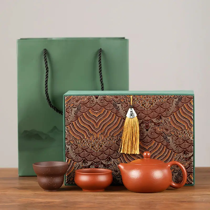 Moonseed Tea Set featuring Yixing Zisha Zisha Clay gift set with decorative box and bag
