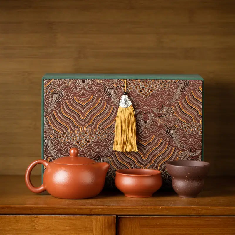 Moonseed Tea Set with decorative box featuring Yixing Zisha Zisha Clay gift set