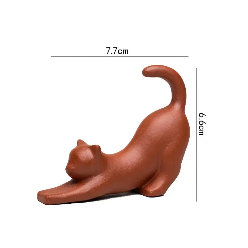 Morning Stretch brown cat figurine stretching tea pet guide in Yixing Zisha clay