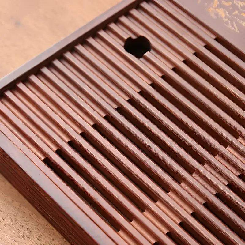 Slatted wooden tea tray from Mountain Flow bamboo gongfu tray collection