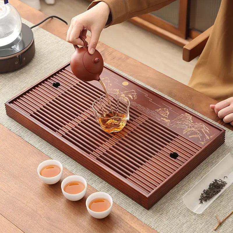 Mountain Flow bamboo gongfu tray with wooden tea tray and pouring tea image