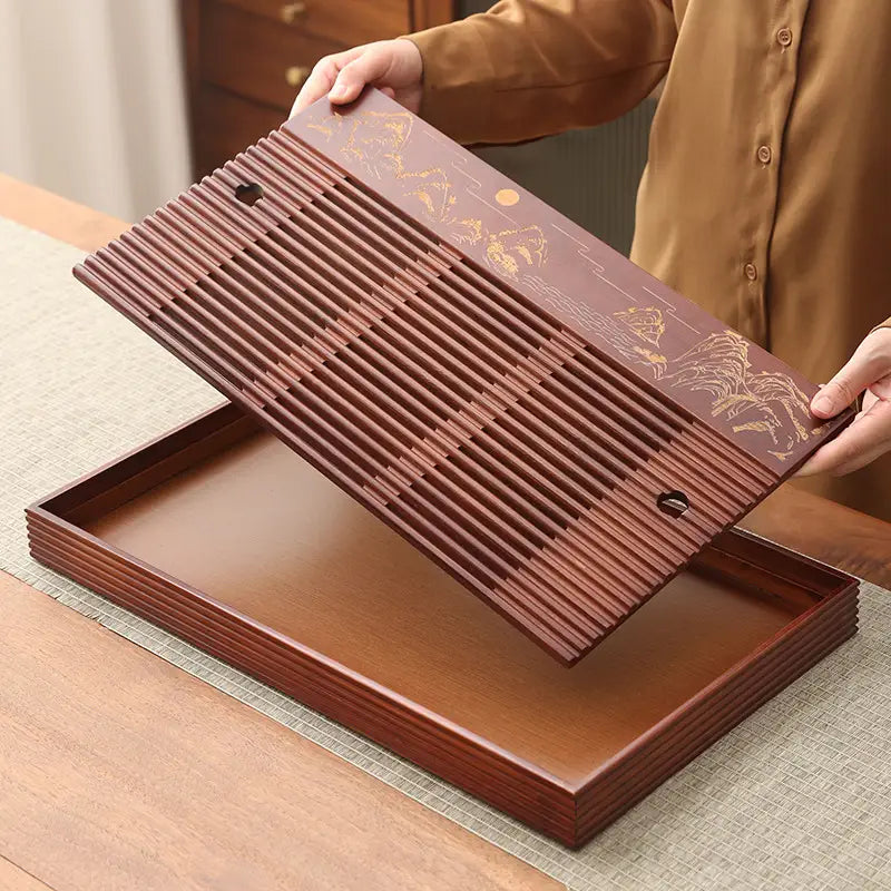 Mountain Flow bamboo gongfu tray with removable slatted top for elegant tea service