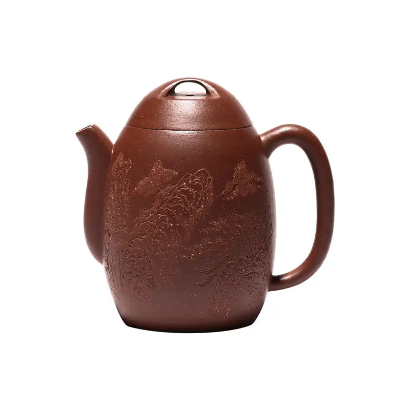 Brown ceramic teapot with textured design from Mountain River Teapot collection, 220ml Yixing Zisha