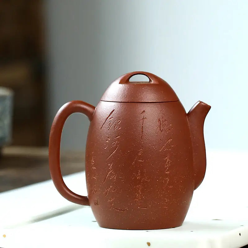 Brown yixing zisha Mountain River teapot with handle and spout, 220ml capacity