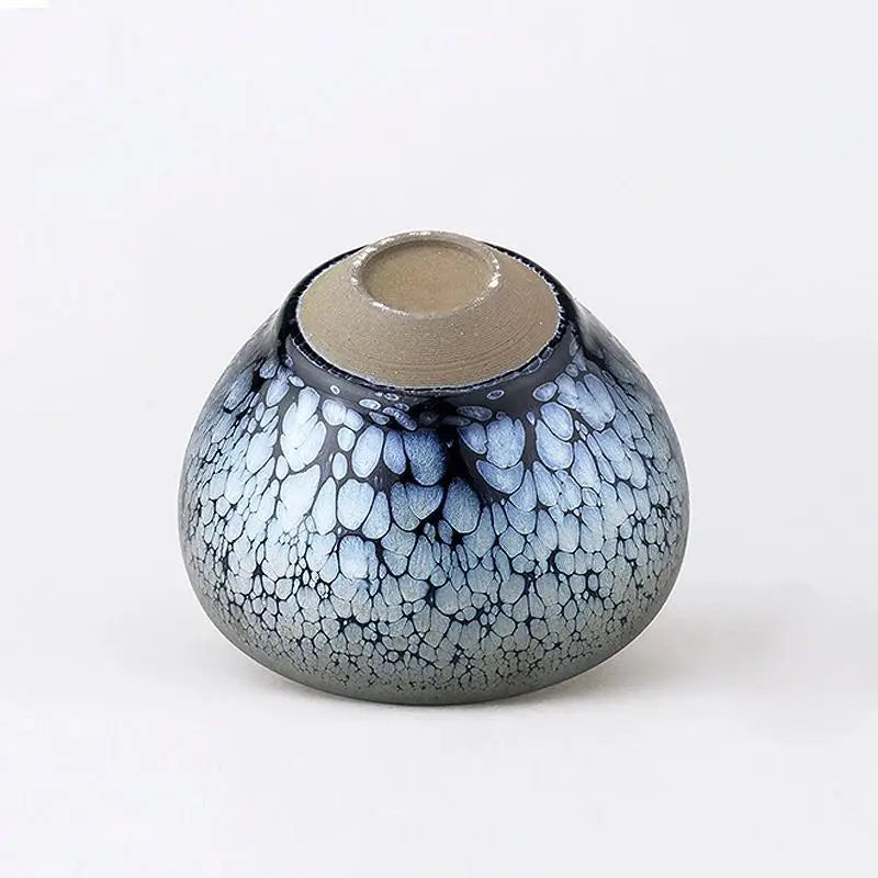 Round blue-and-white speckled ceramic vase from Nebula Jian Zhan for Gongfu Tea or as a tea cup holder