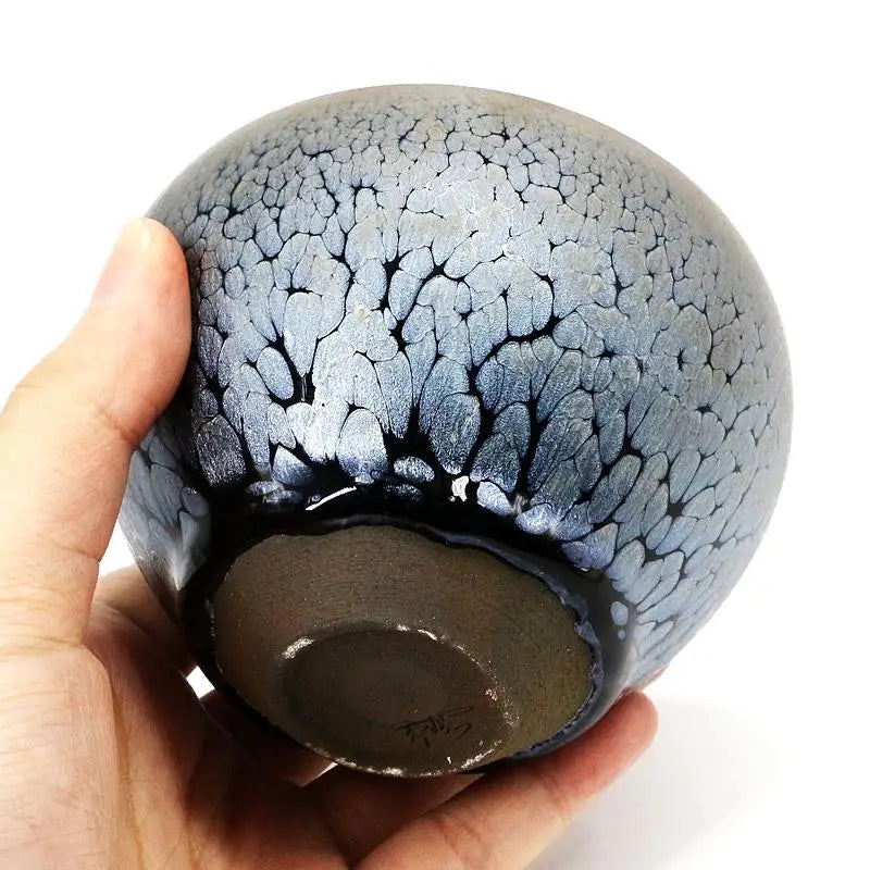 Silver and black crackle-glazed ceramic bowl from Nebula Jian Zhan for Gongfu Tea or tea cup use