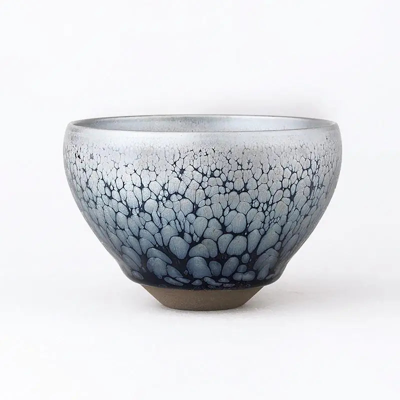 Glazed ceramic bowl with dendritic pattern from Nebula Jian Zhan tea cup collection for gongfu tea