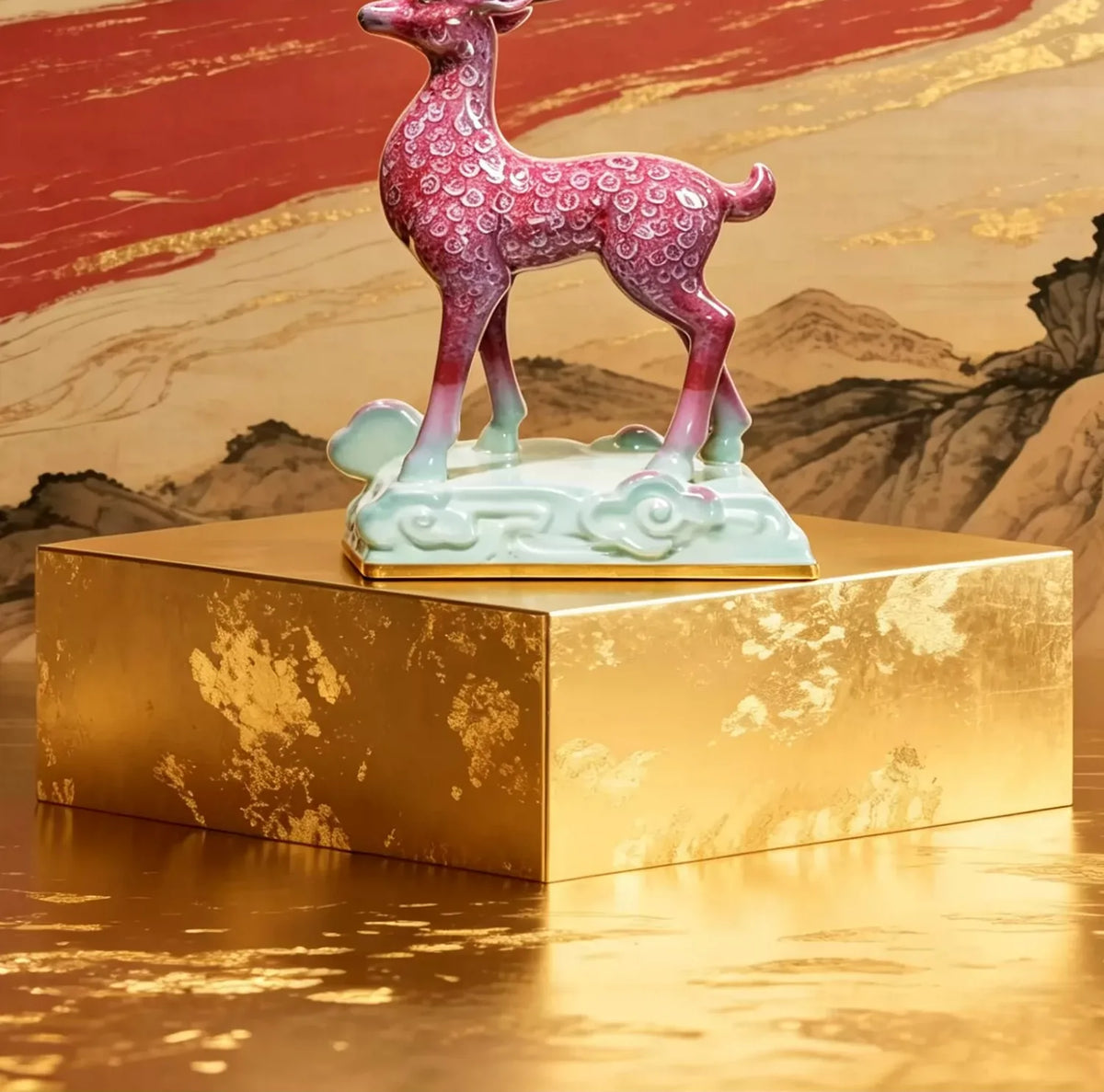 Nine Color Deer Jun Sculpture — profile view